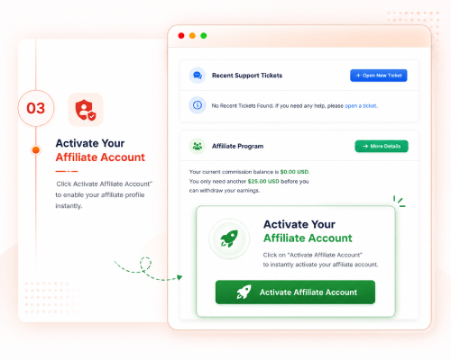 Activate affiliate account screen