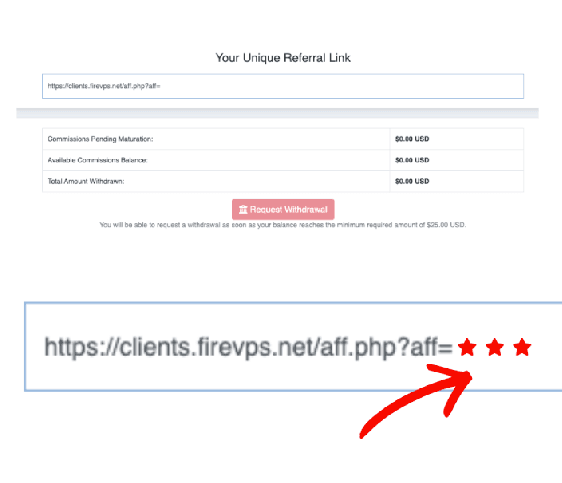 Affiliate referral link screen