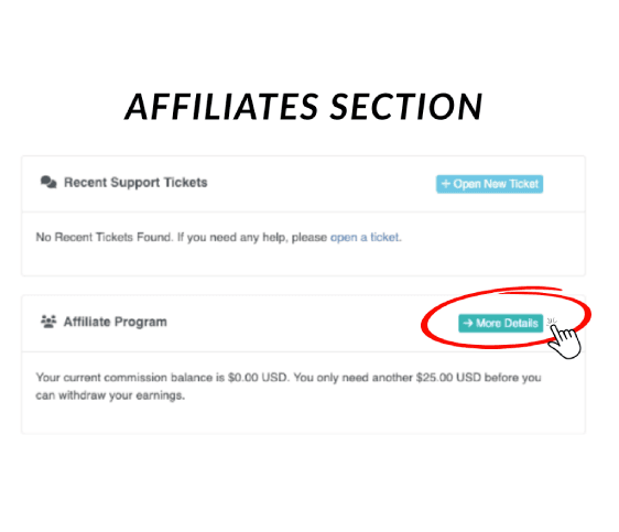 Affiliates menu dashboard