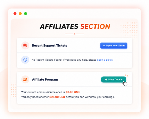 Affiliates menu dashboard
