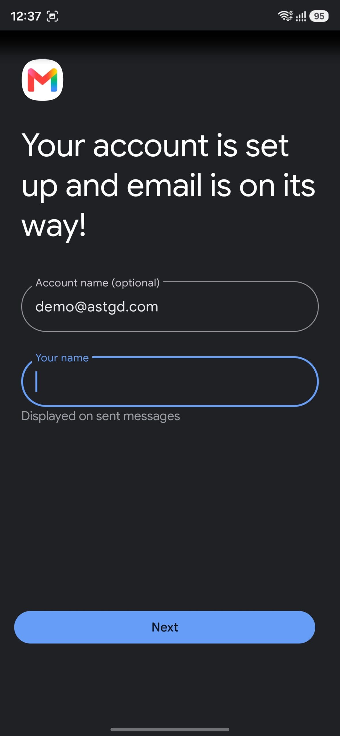 Enter account name and your name in Gmail