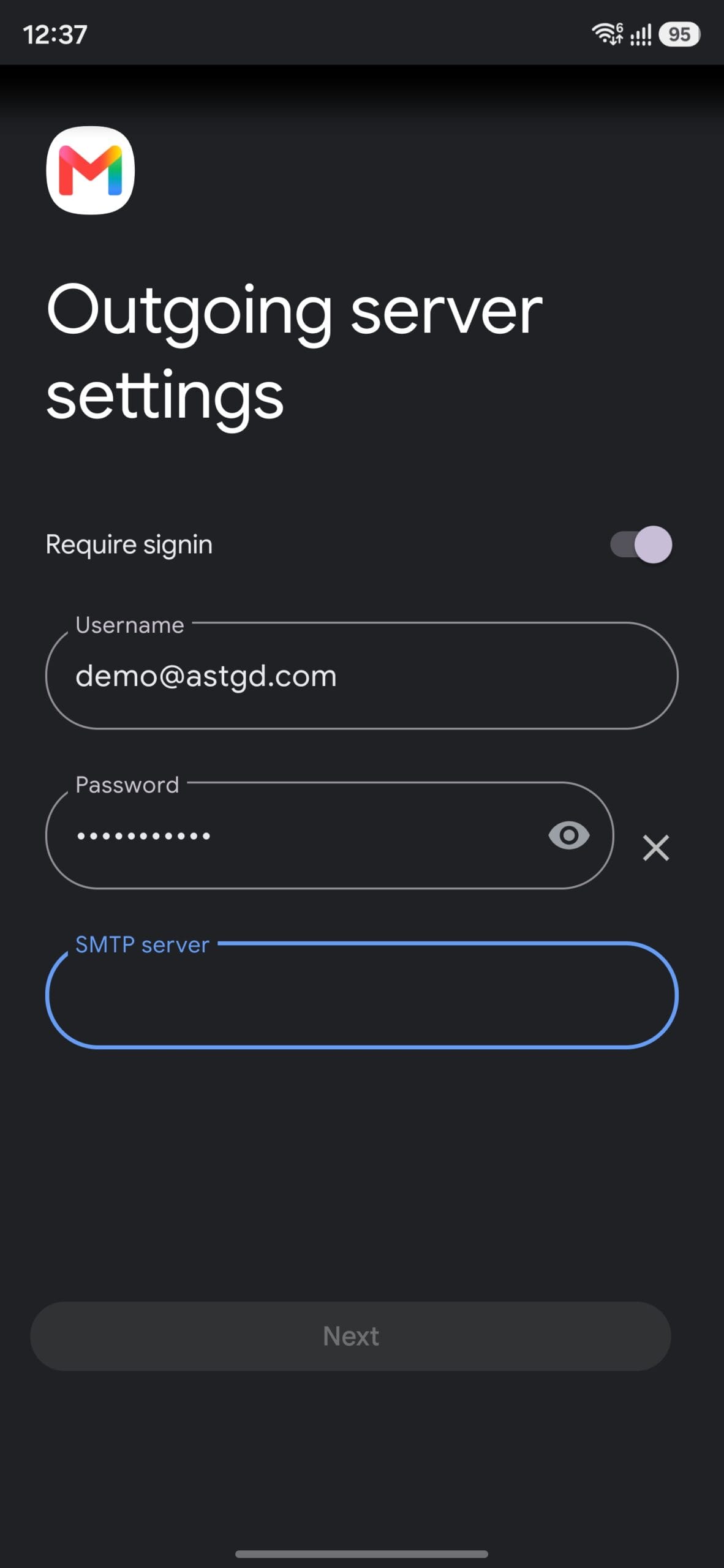Configure outgoing SMTP server settings in Gmail