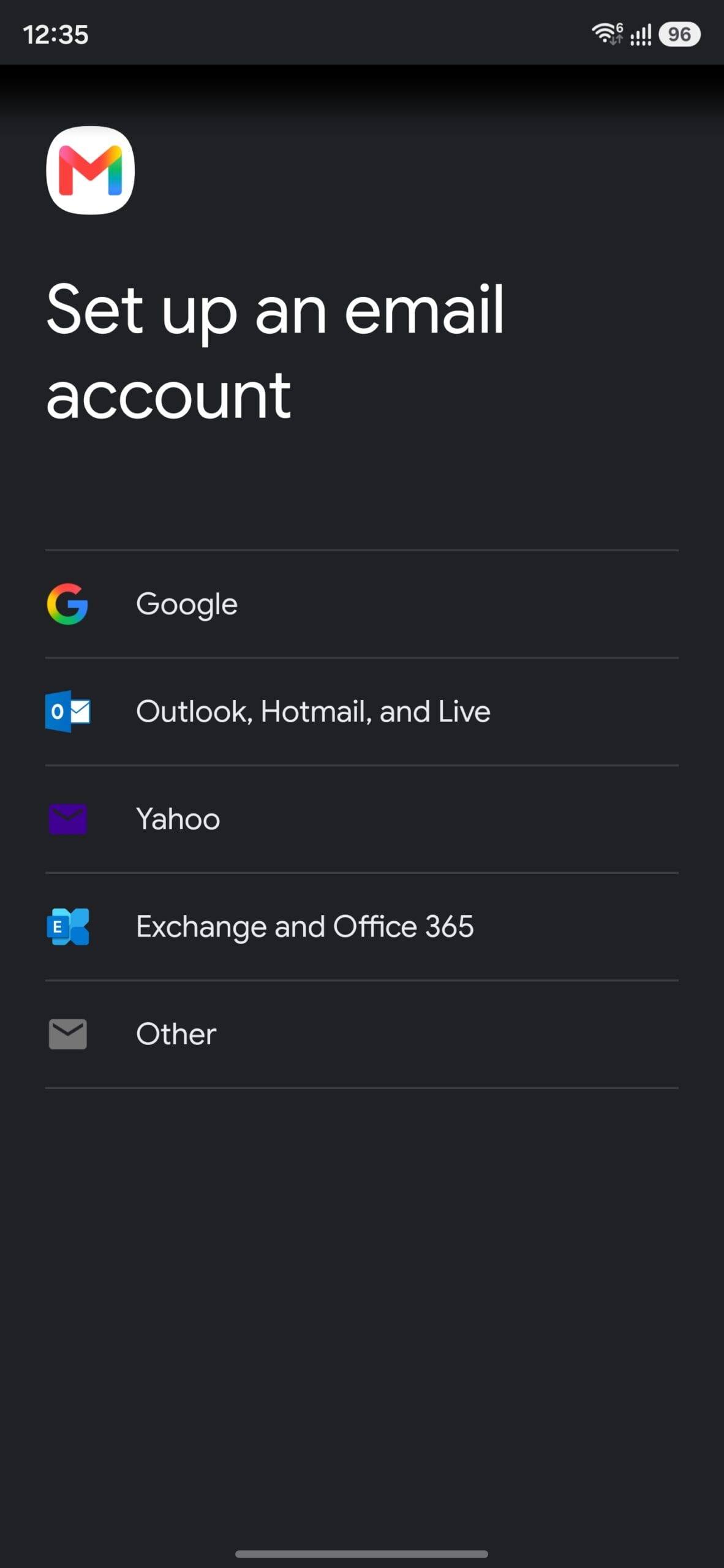 Choose Other option while setting up an email account in Gmail