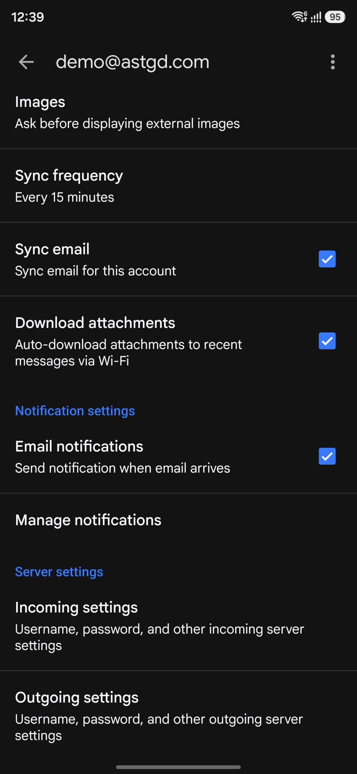 Business email account settings in Gmail